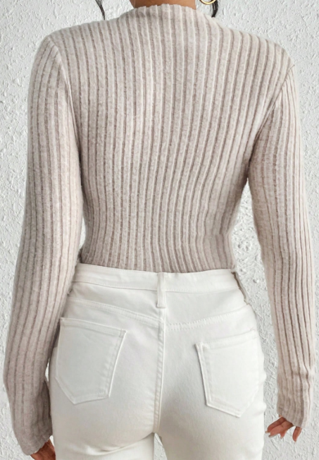 Women's Ribbed Mock Neck Slim Long Sleeve Knit Jumpsuit