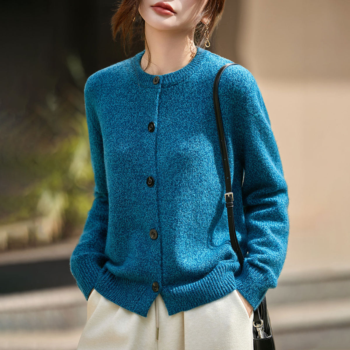 Crew-neck Cardigan Coat Sweater Womens Loose Knitwear