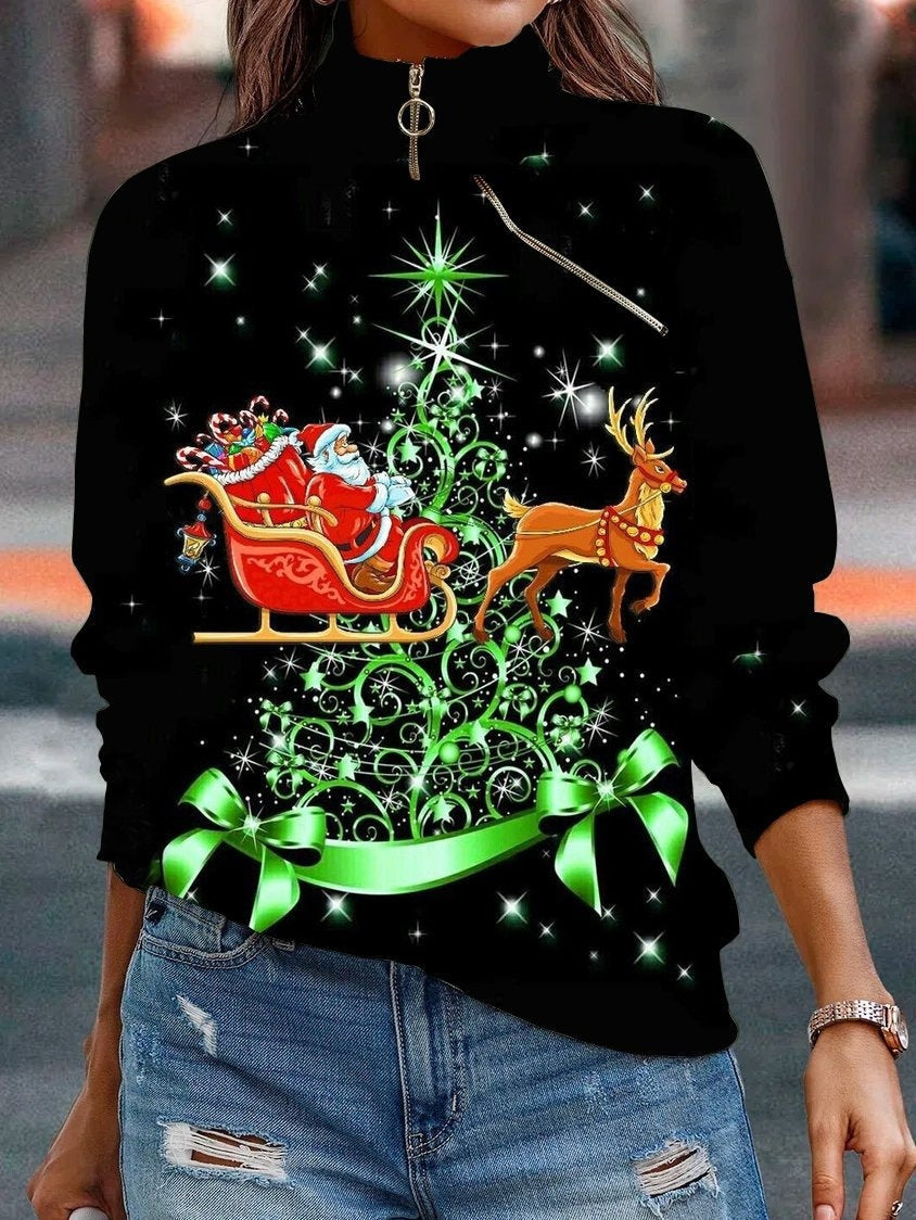 Women's Printed Plaid Zip Sweatshirt