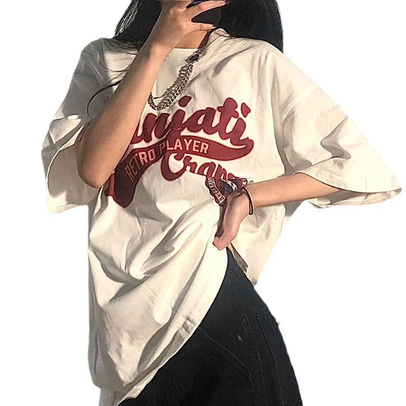 Chic White Letter Print Half Sleeve Top