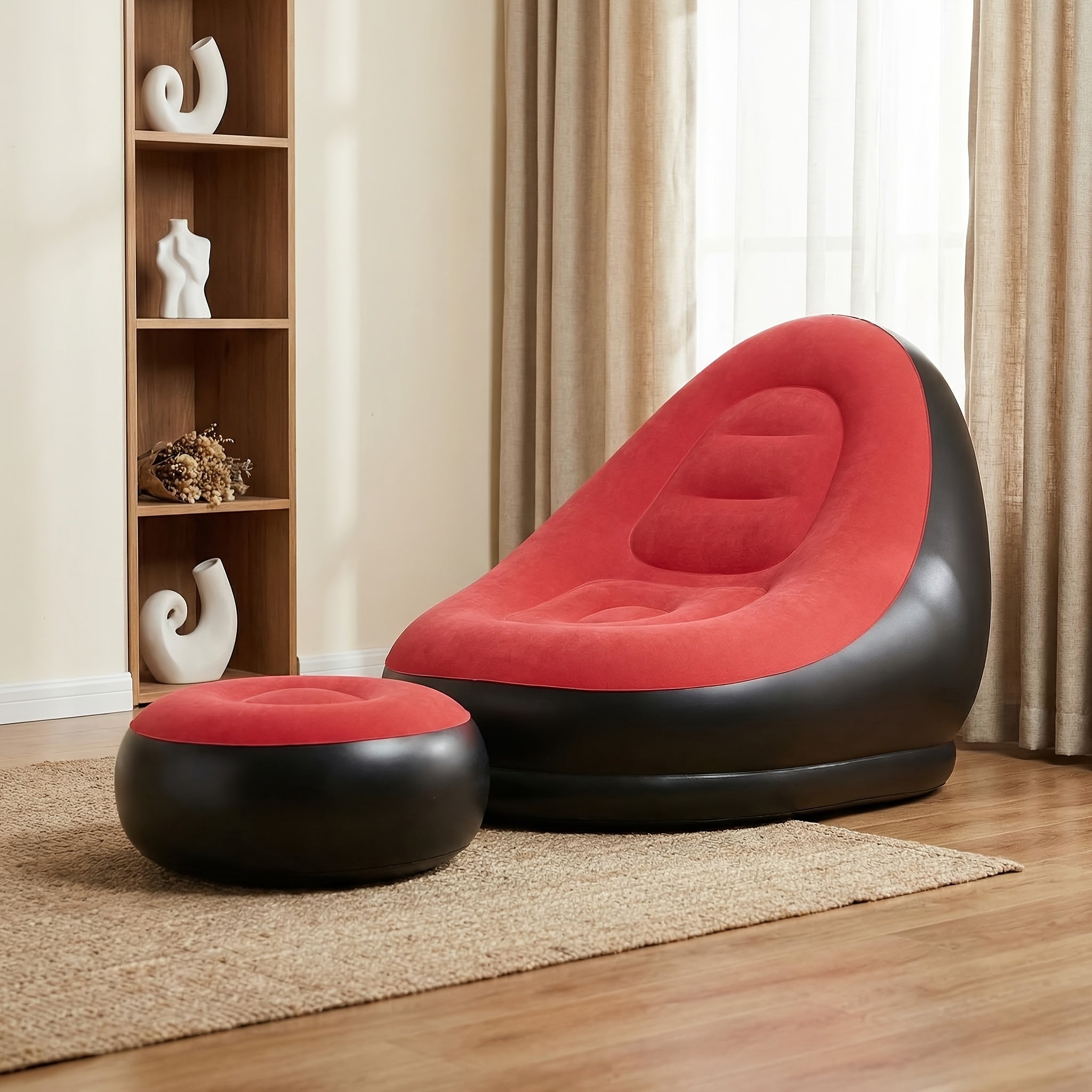 New Plush Inflatable Lazy Sofa With Footrest Combination Lounge Chair Camping Picnic Artifact Single Casual Inflatable Sofa Bed Indoor Nap Chair