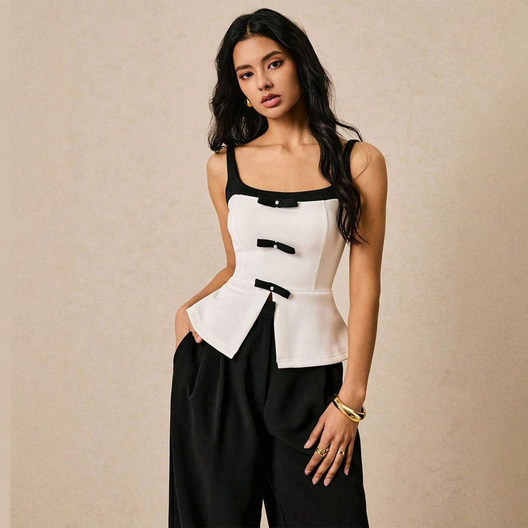 Color‑Block Waist‑Cinching Vest – Stylish Commuter Top