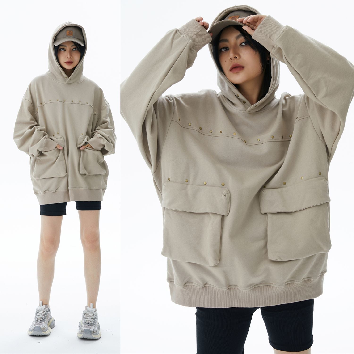 Men's Streetwear Hooded Terry Sweater with Rivets