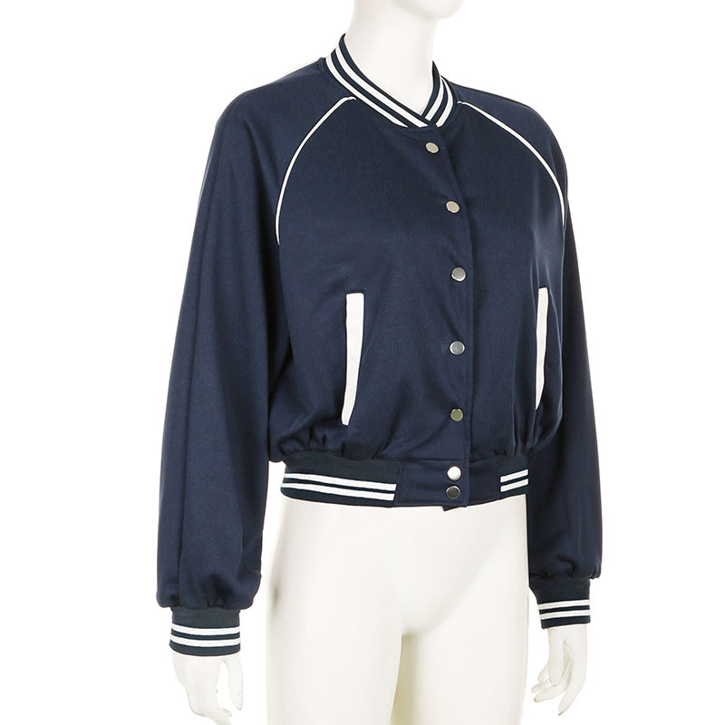 Retro Colorblock Varsity Jacket for Women
