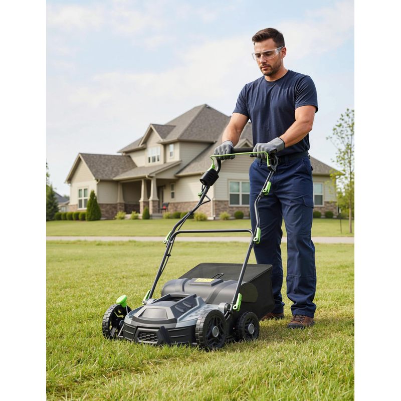 14‑Inch 15.5 Amp Electric Lawn Dethatcher and Scarifier – 5‑Position Depth Adjustment, 3‑Height Adjustable Handle, 14.5 Gal Collection Bag
