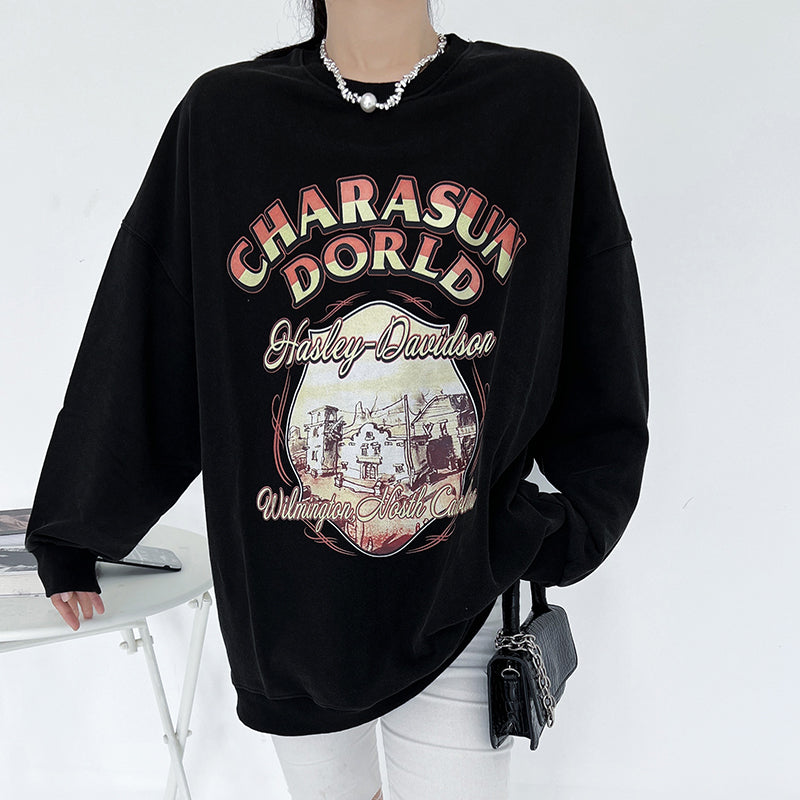 Vintage Washed Oversized Round Neck Sweatshirt