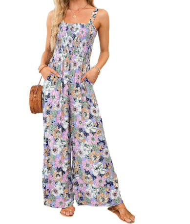 Floral Print Sleeveless High-Waist Jumpsuit