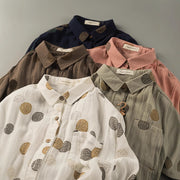 Japanese-style Double-Layer Cotton Gauze Printed Long-Sleeve Shirt Top For Women