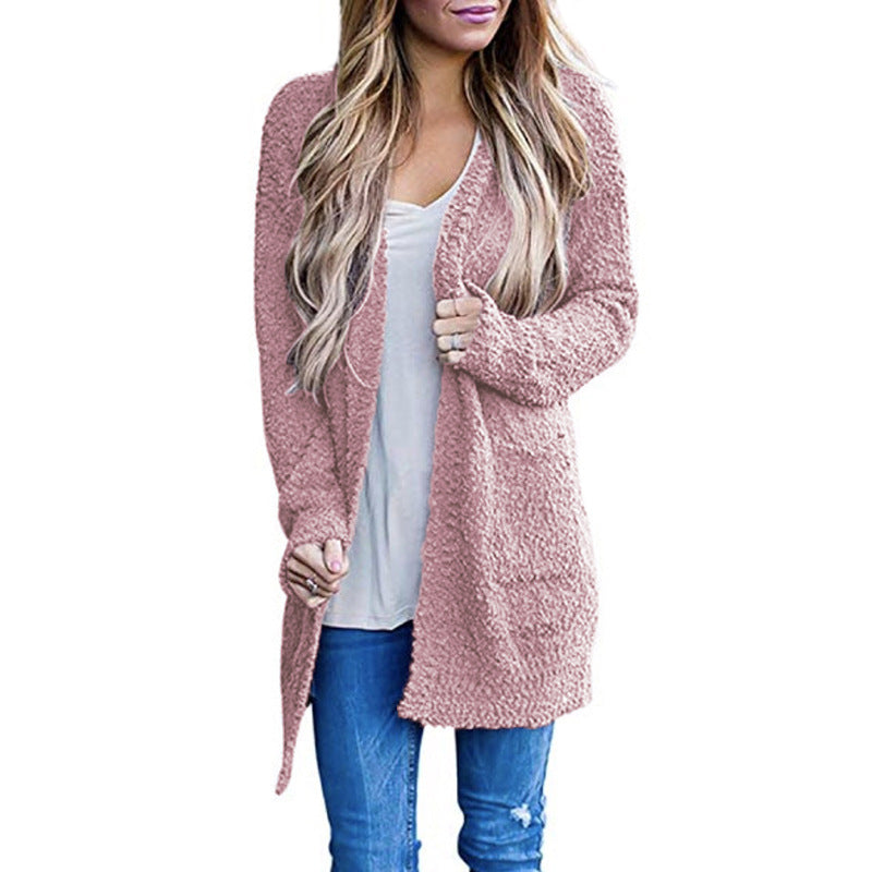 Cozy Fleece Double-Pocket Knit Cardigan Sweater