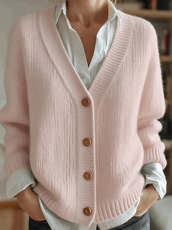 Women's Clothes Solid Color Knitted Button Cardigan Sweater
