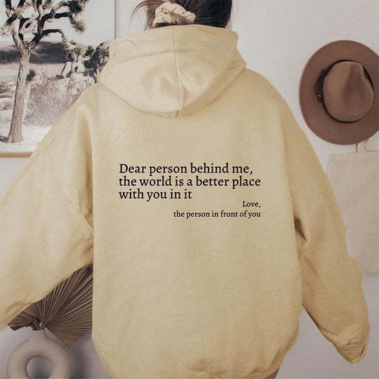 Casual Letter Print Long Sleeve Loose Hooded Pullover