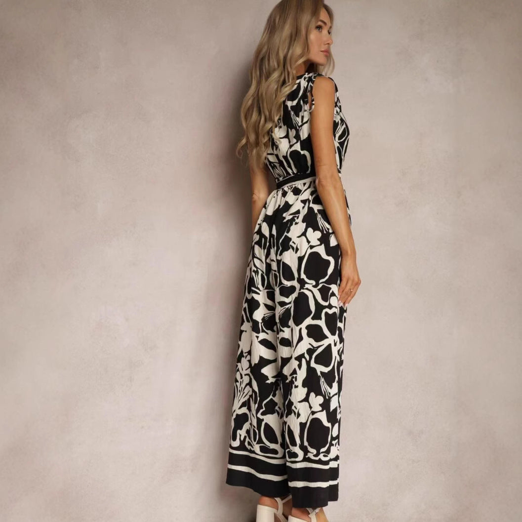 Chic V-Neck Printed Sleeveless Jumpsuit for Women