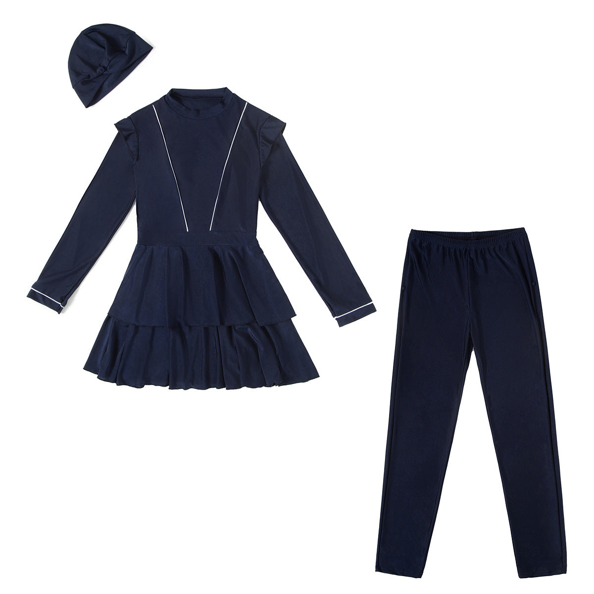 Modest Striped Three-Piece Conservative Swimsuit