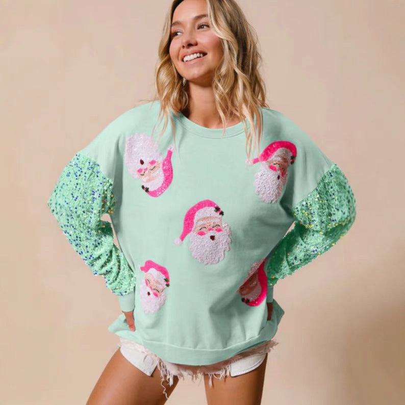 Festive Sequin Christmas Long-Sleeve Sweater