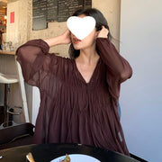 Women's Strapped Chiffon Top Lantern-Sleeve Shirt