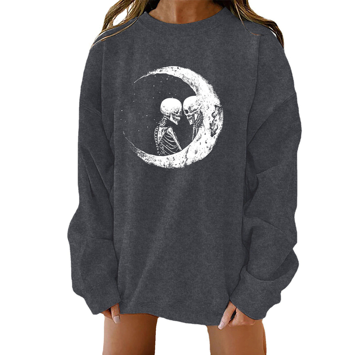 Spooky Chic Halloween Print Loose Crewneck Sweatshirt