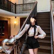 Fashion Dignified Sense Of Design Niche Black And White Long Sleeve Shirt