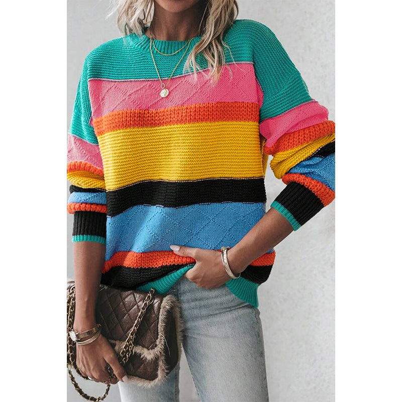 European and American Retro Easy Matching Drop-shoulder Round Neck Sweater