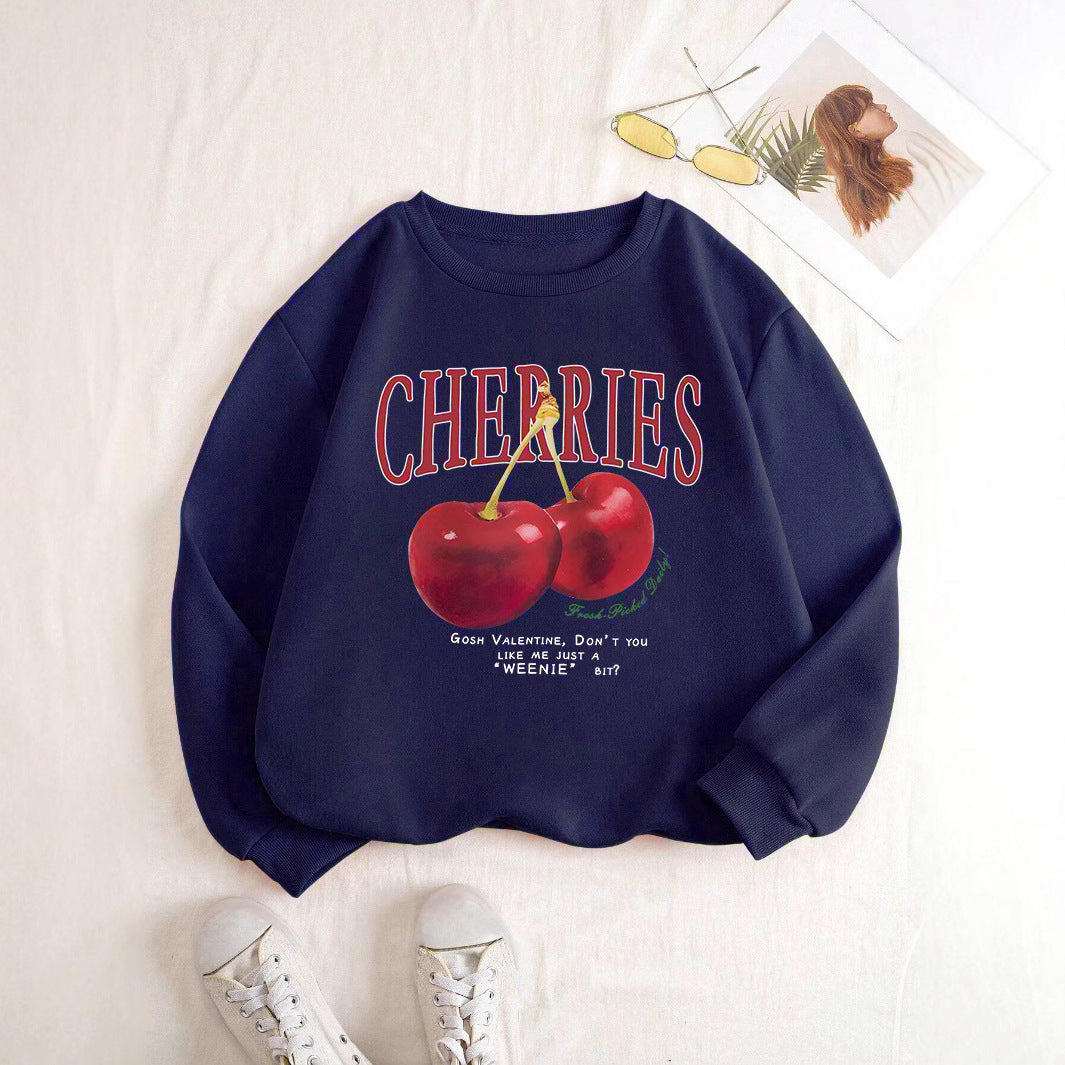 Fashion Women's Sweatshirt Fresh Red Cherry Printed Sweater