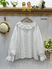 Boho Embroidered Loose Cotton Linen Doll Shirt