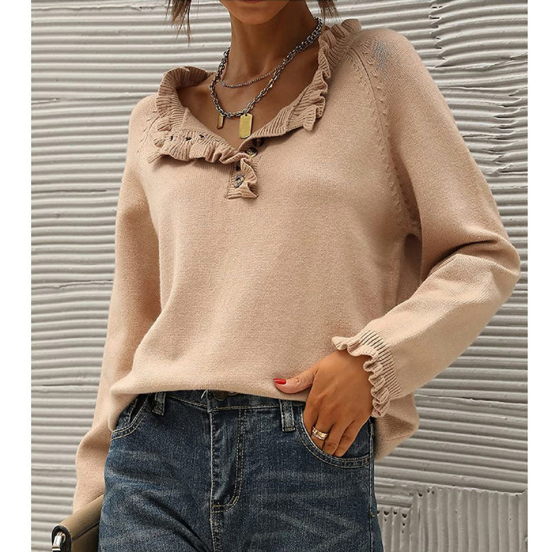 Chic Ruffle Sleeve Knit Pullover Sweater