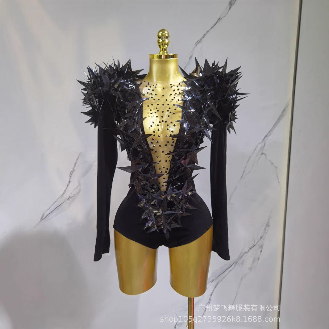 Golden Star Padded Shoulder Jumpsuit Statement Stage Outfit