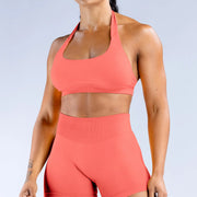 Ultra-Fine Matte Nylon Halter Sports Bra – Seamless Full-Cup Support