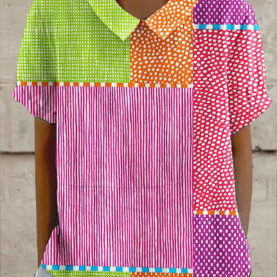 Printed Loose Casual Women's Lapel T-shirt
