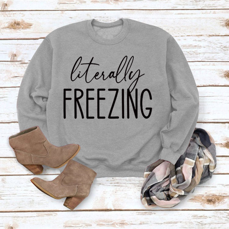 Women's Printed Loose Round Neck Long Sleeve Pullover Sweatshirt