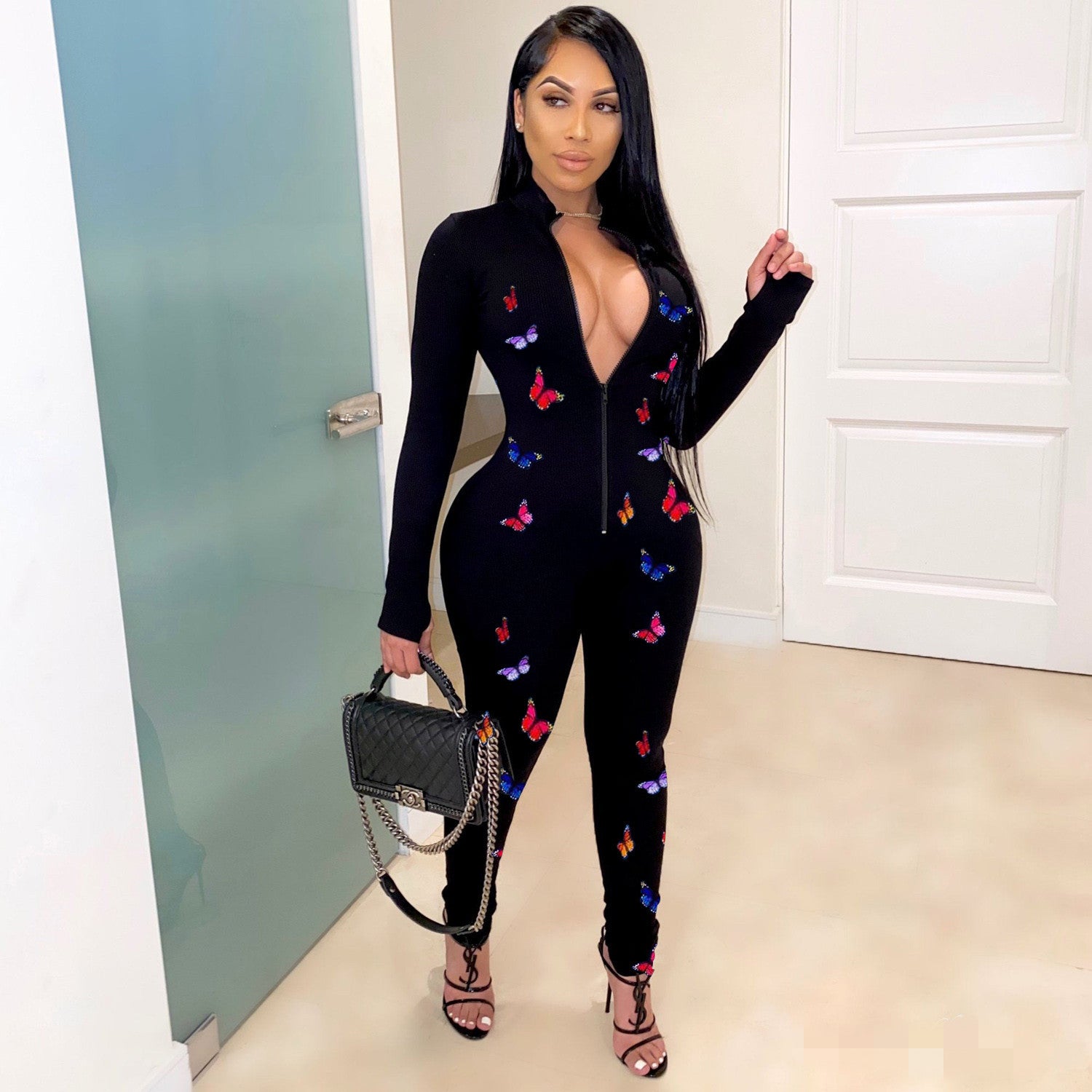 Women's Printed Patchwork Yoga Flare Jumpsuit