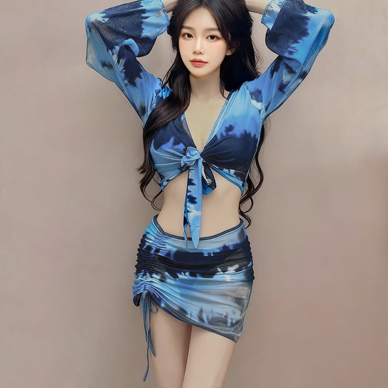Bikini Two-piece Set With Long Sleeves Gradient Colorway