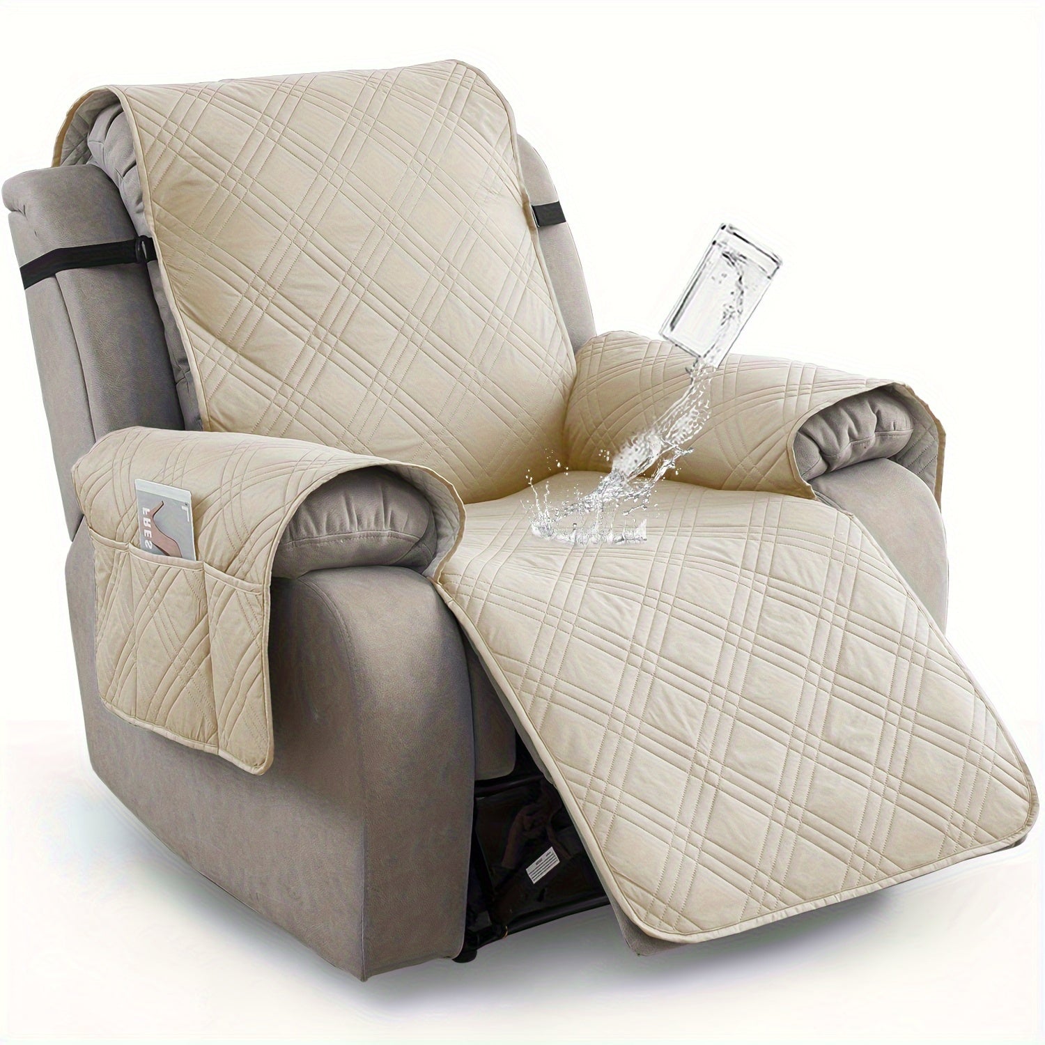 Waterproof Recliner Chair Cover with Pocket, Pet Scratch-Resistant Sofa Slipcover