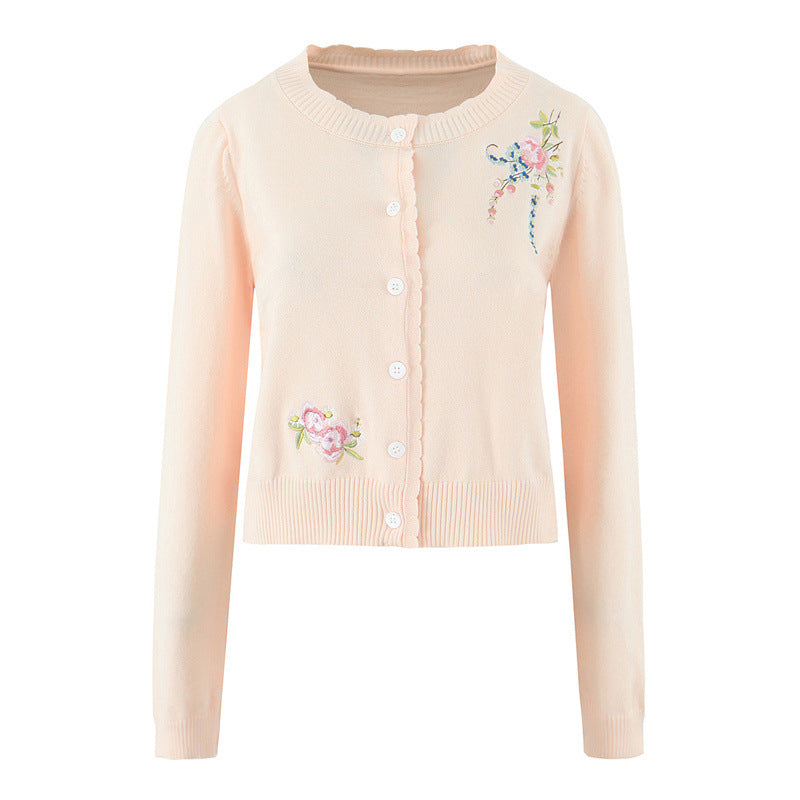 Exquisite and Versatile Cream Embroidered Knitted Cardigan