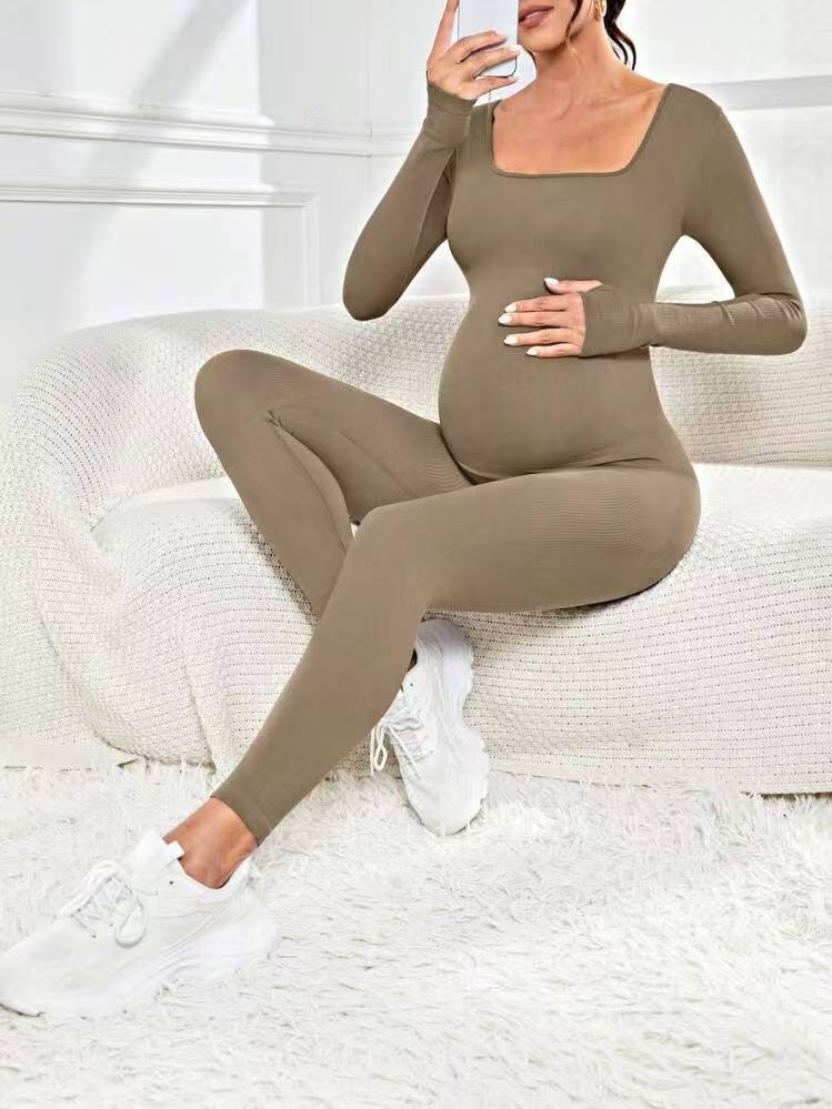 Seamless Ribbed Maternity Jumpsuit One-Piece Romper