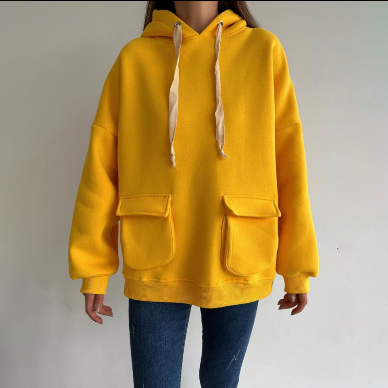 Cozy Fleece Pocket Pullover Hoodie for Women