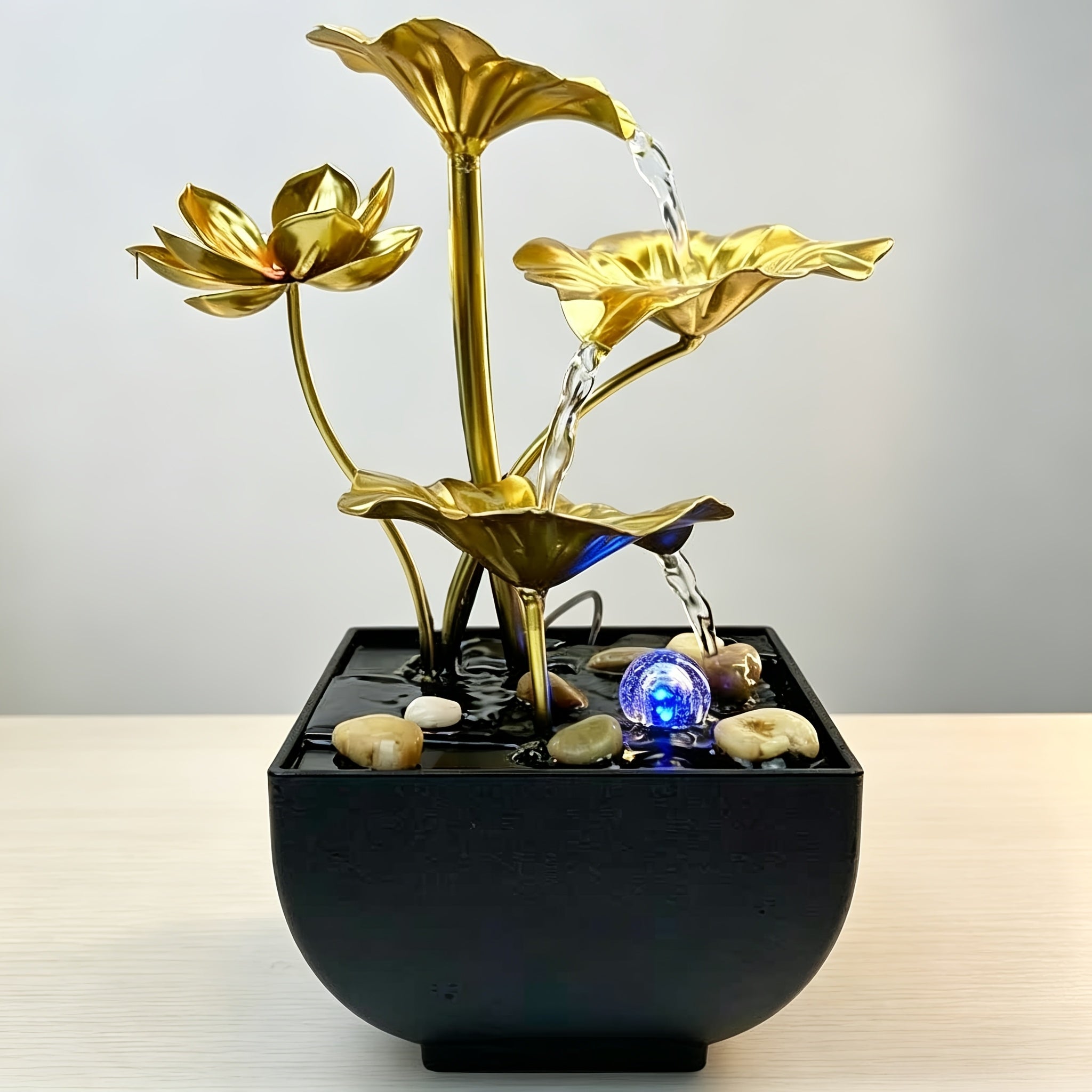 USB-powered indoor meditation zen waterfall fountain with LED lights