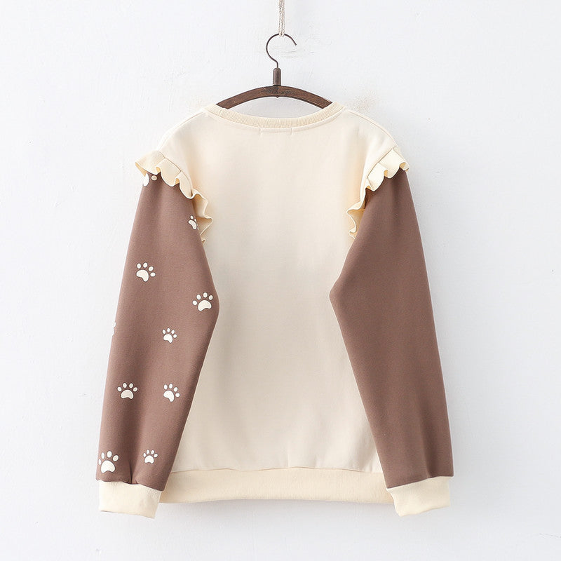 Cute Bear Embroidered Fleece-Lined Thick Pullover Sweater