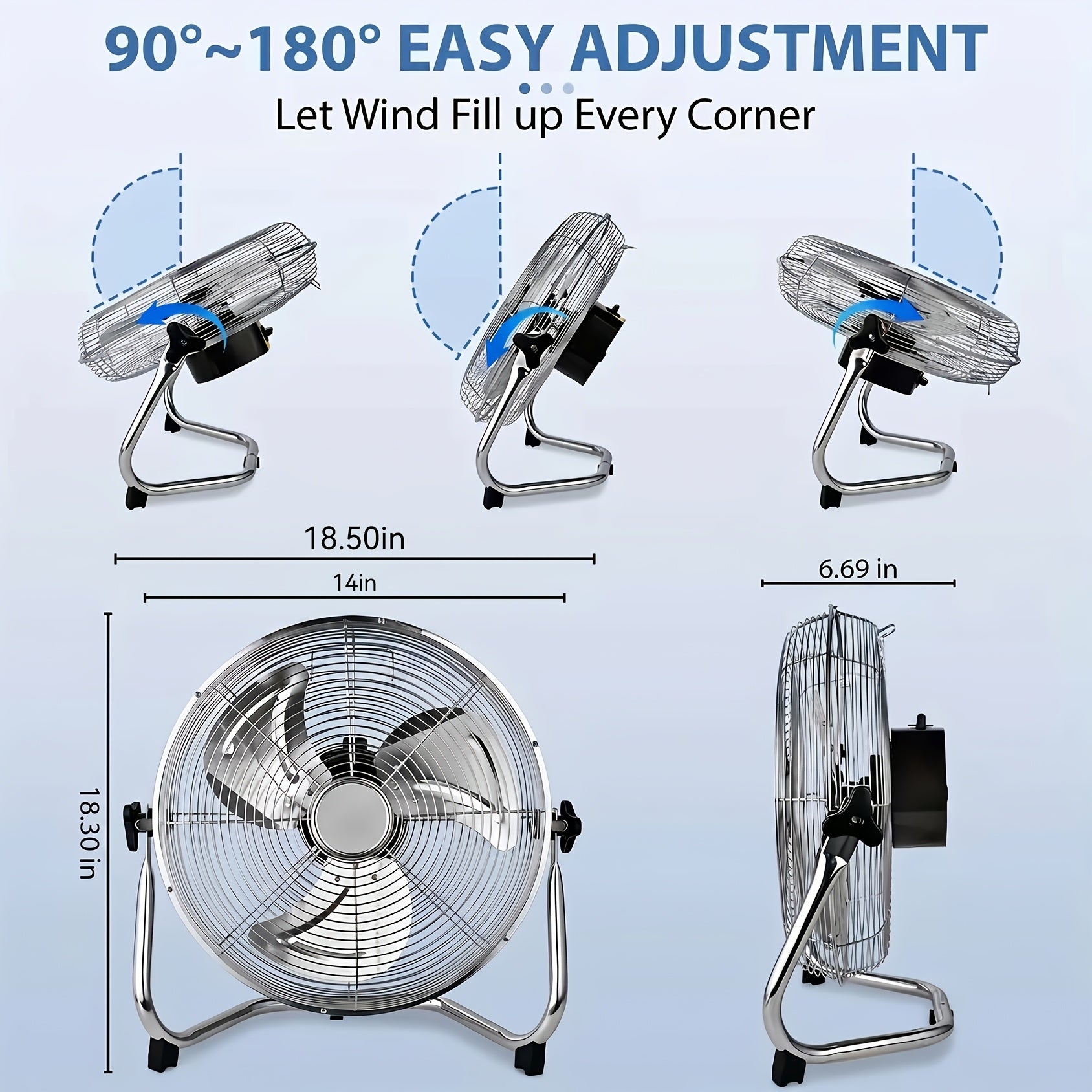 Industrial Floor Fan with Adjustable Tilt 3-Speed Air Circulator