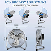 Industrial Floor Fan with Adjustable Tilt 3-Speed Air Circulator