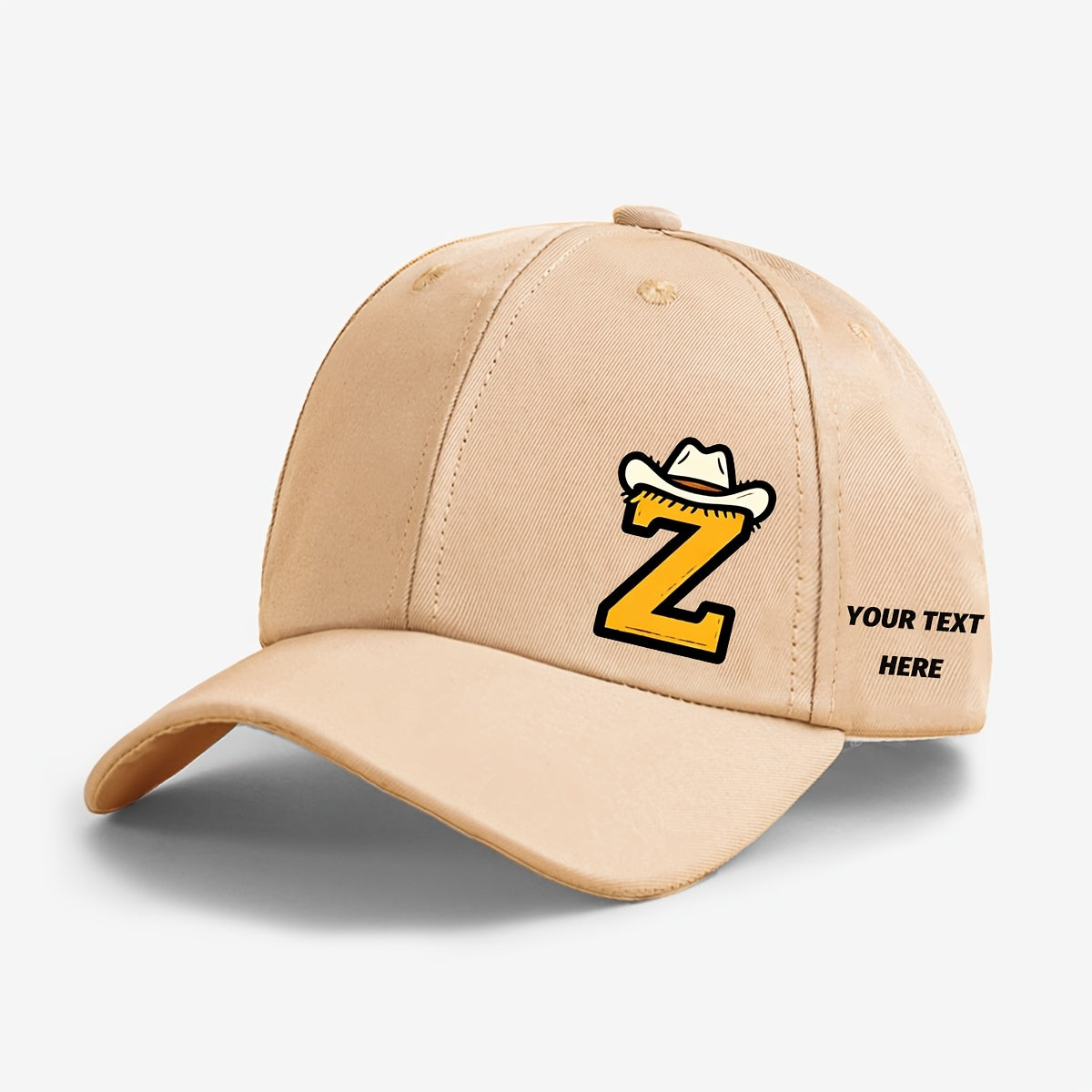 Kids Cowboy Style Baseball Cap with Letter Print and Custom Side Text, Lightweight and Comfortable (Ages 5-10)
