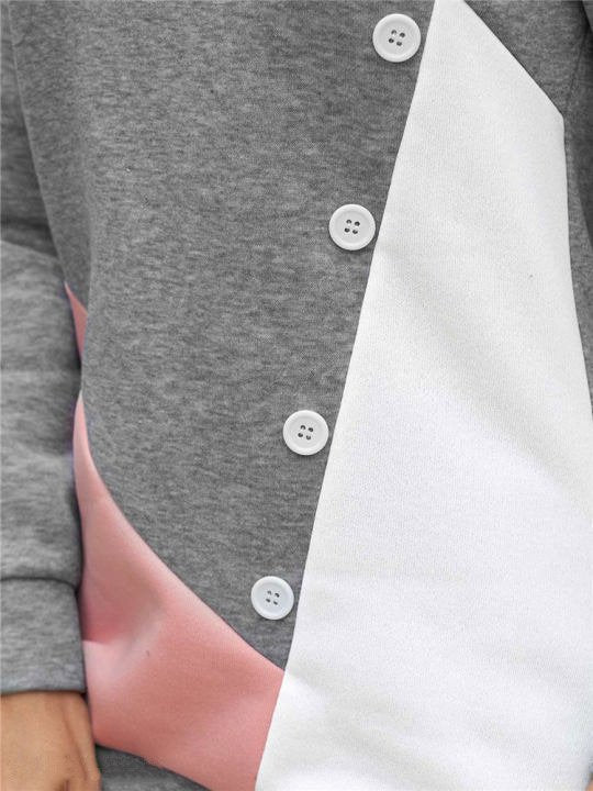 Color Block Fleece Hooded Sweatshirt for Women