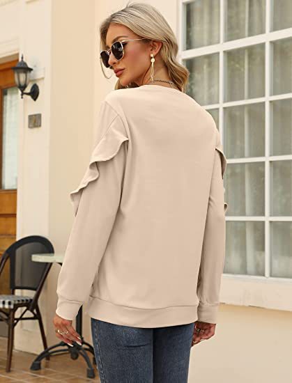 Chic Pleated Long Sleeve Round Neck Casual Women's Sweater