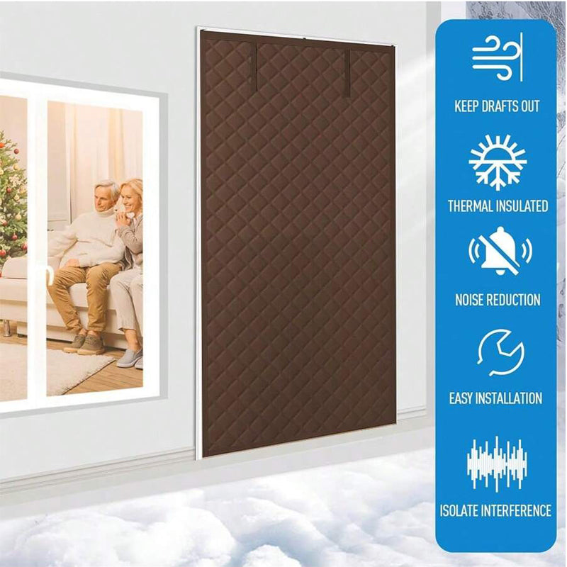 Thick Oxford Cloth Diamond Grid Magnetic Thermal Insulated Door Curtain, Wind Cold Barrier Foldable Roll Up Door Drape with Storage Buckle, Punch-resistant Energy Saving Insulation Door Screen for Hou