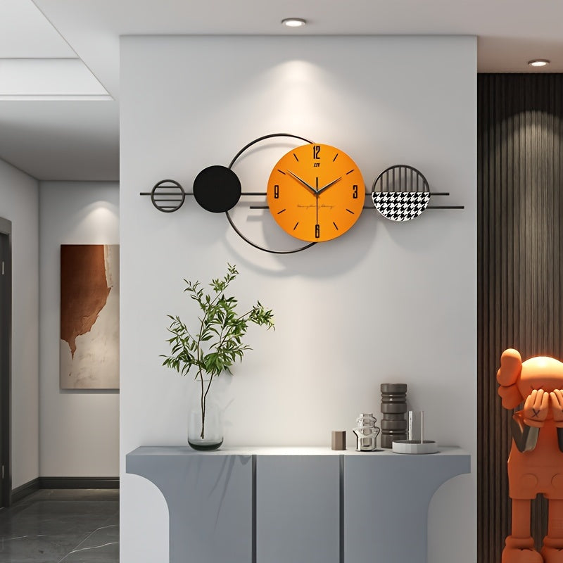 JUJUDA Modern Geometric Wall Clock - Stylish Orange& Black Decor for Living Room, Office, Halloween, Thanksgiving| Trendy Minimalist Art Clock with Unique Pattern Design| Perfect Holiday Gift Idea,  Durable Material, Office Workers