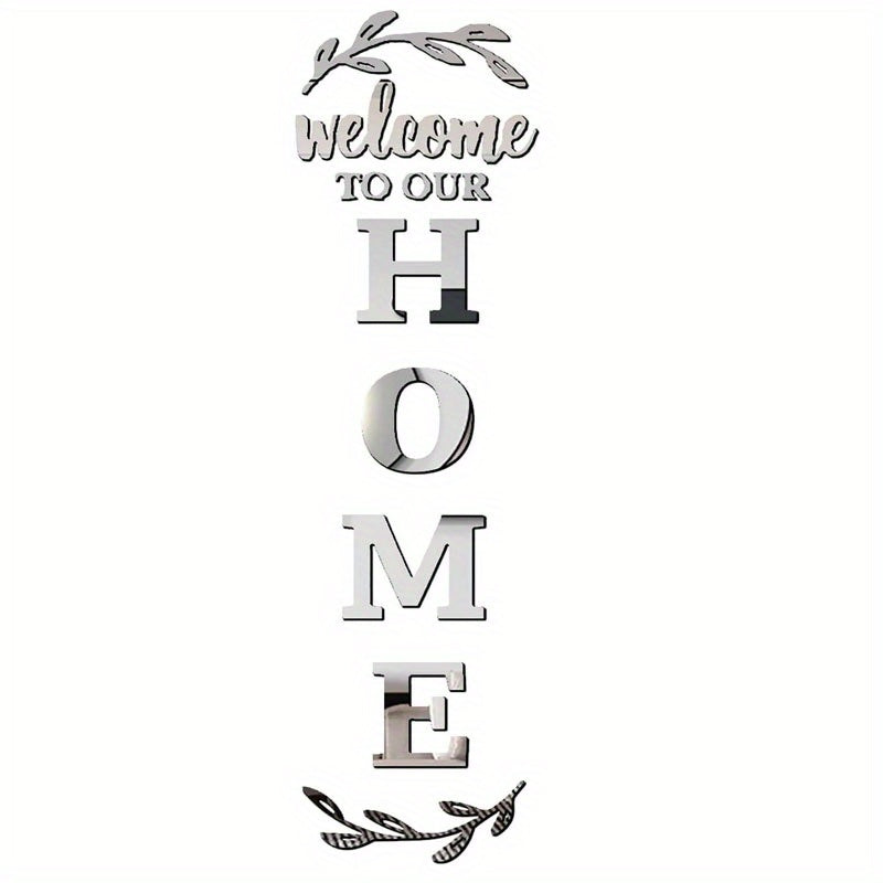 Welcome to Our Home 3D Acrylic Mirror Wall Stickers - Boho Style, Self-Adhesive Reflective Decals with Elegant Beige & White Laurel Wreath Design for Living Room, Bedroom, Bathroom Decor, Bedroom…