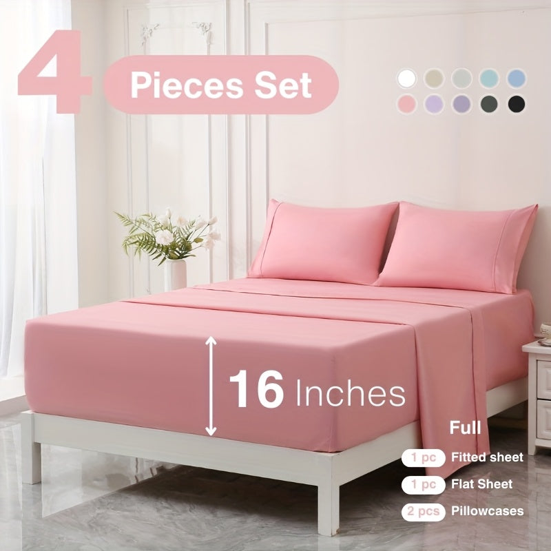 3/4pcs 18 Inch Extra Deep Pocket Bed Sheets Sets, Fits Deep Mattress, Breathable & Cooling Bed Sheets, Hotel Luxury Bed Sheet Set
