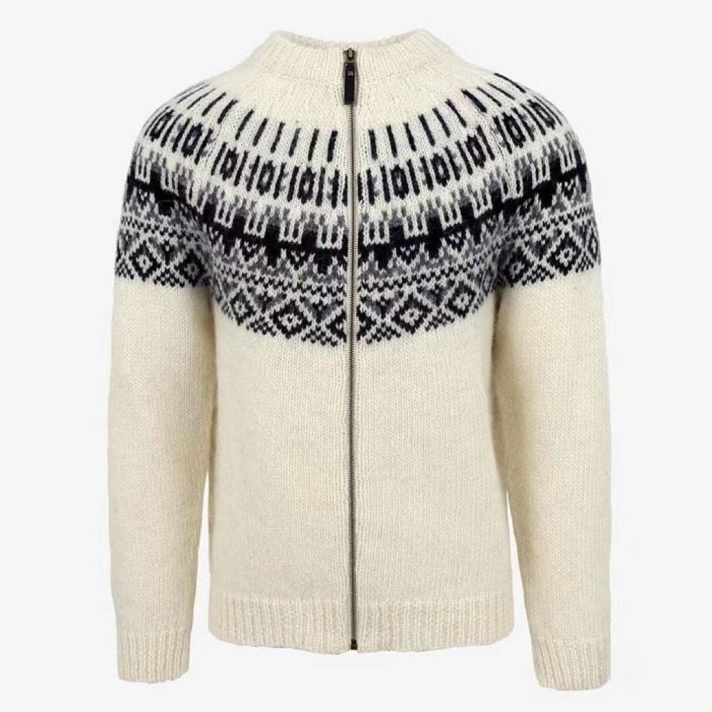Fashionable Trendy Slim-fit Mens Jacquard Knit Sweater