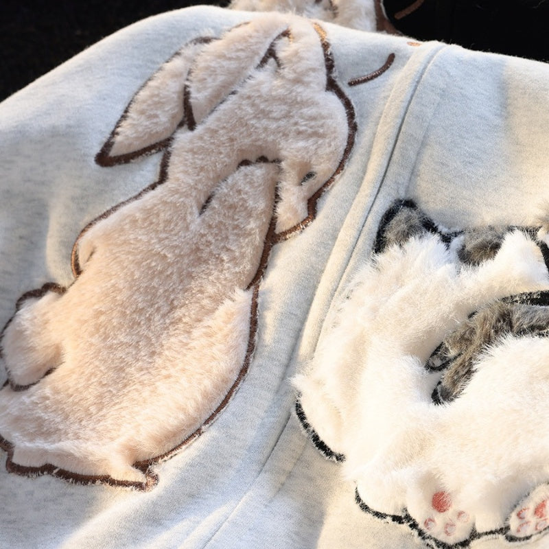 Cute Cartoon Thickened Hooded Cardigan Sweater for Women