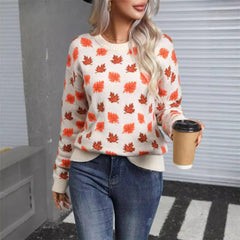 Maple Leaf Christmas Round Neck Hot Sweater