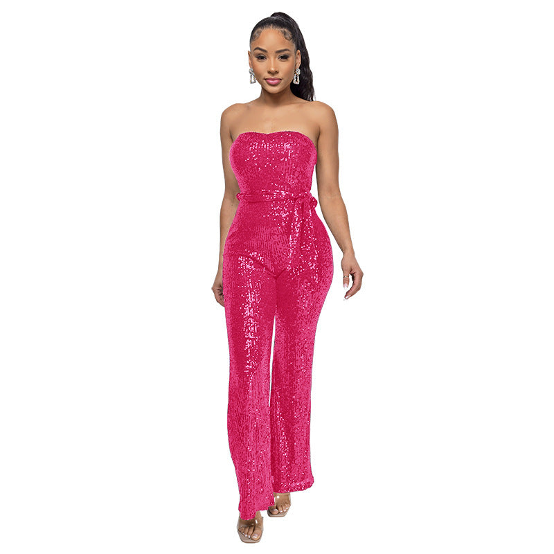 Solid-color Womens Tube Top Backless Jumpsuit